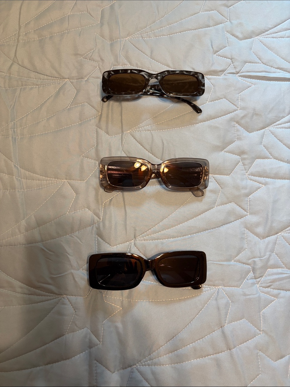 Women’s Rectangular Sunglasses in Tortoiseshell, Light Brown, and black bundle
